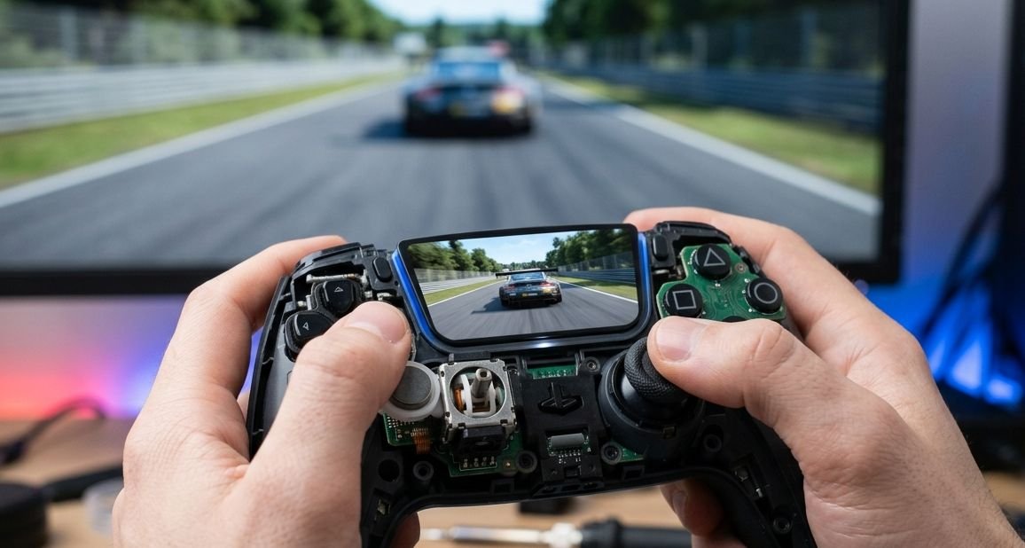 Analog stick longevity tested in a racing game with a hall effect controller