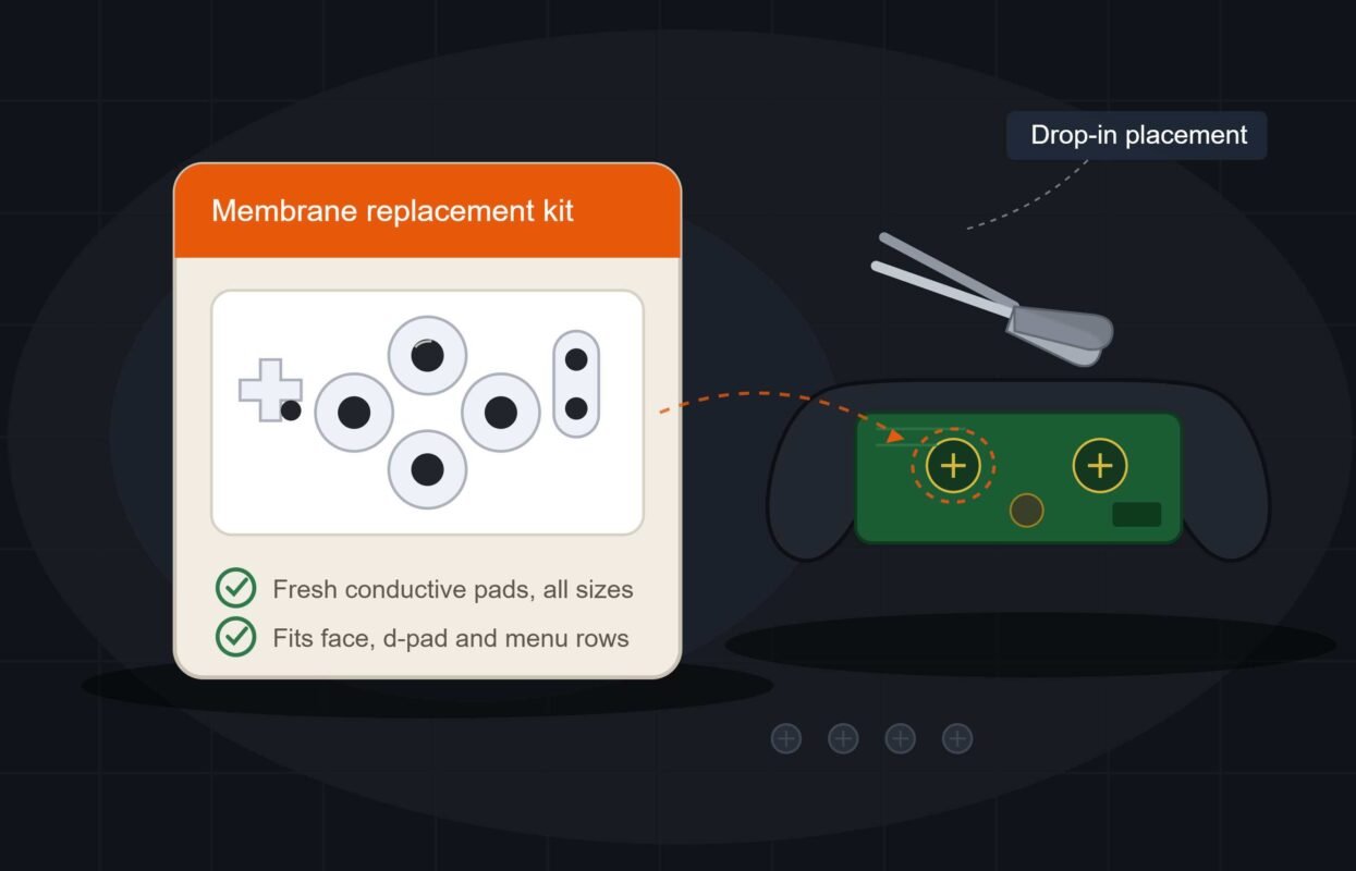 Carbon pad replacement kit ready to install in an open controller shell
