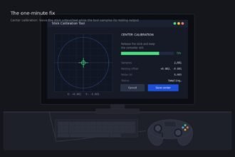 Controller calibration tool showing a centered crosshair during the calibration process