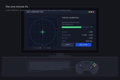 Controller calibration tool showing a centered crosshair during the calibration process