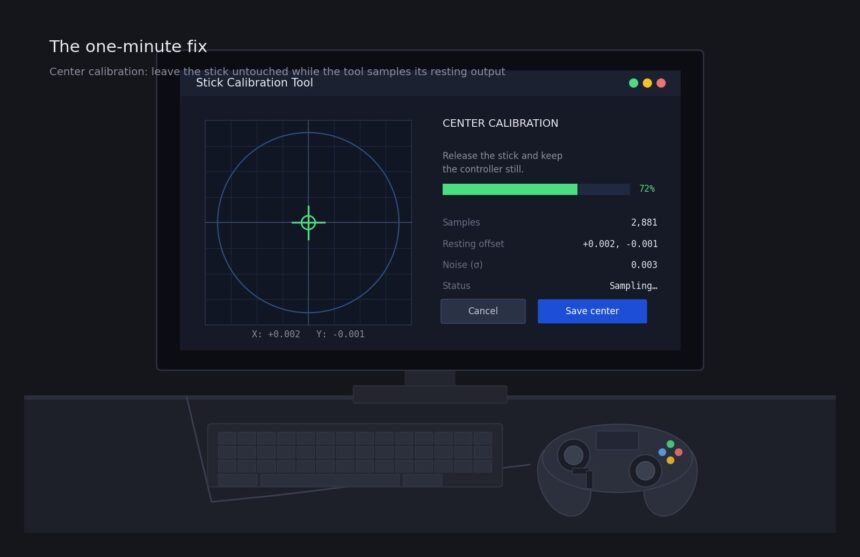 Controller calibration tool showing a centered crosshair during the calibration process