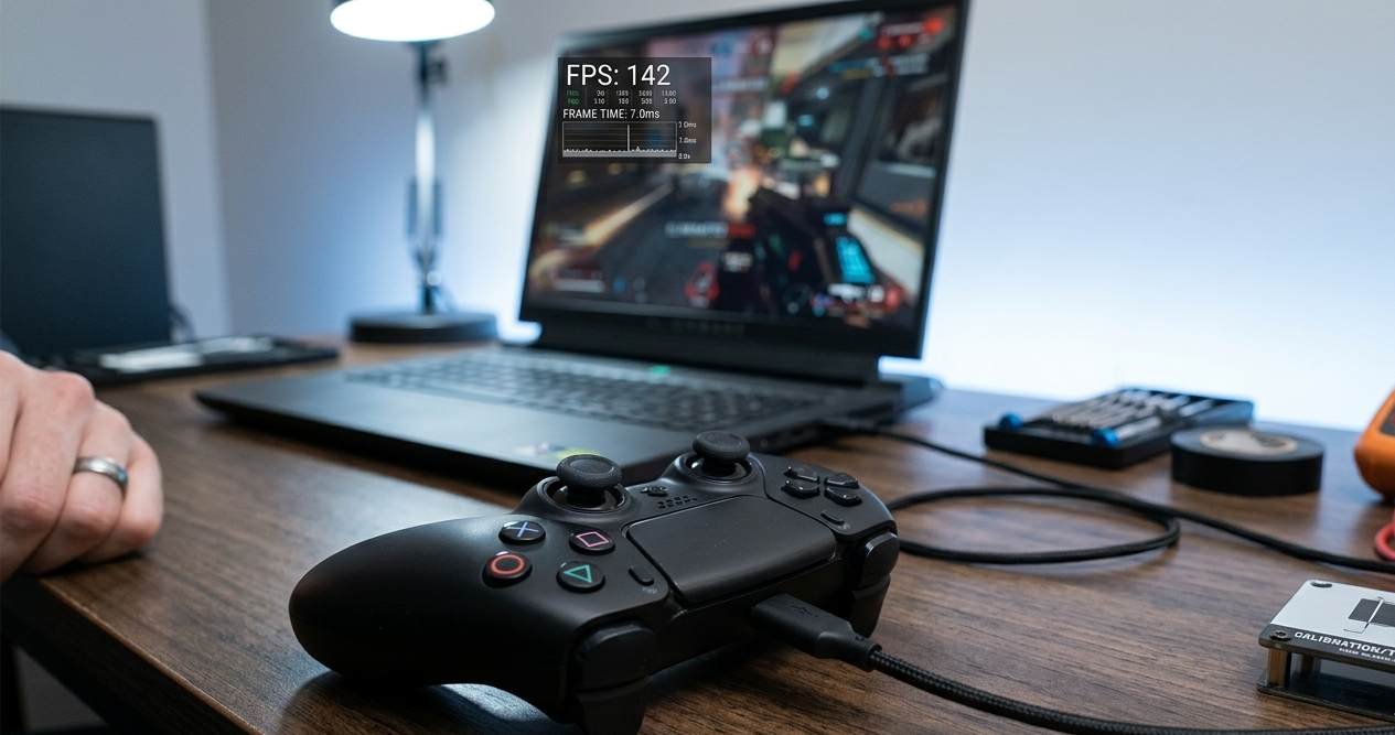 Controller diagnostics test using a wired connection to isolate the source of lag