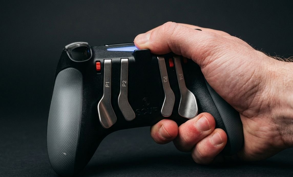 Controller ergonomics under strain during a long session, showing grip fatigue