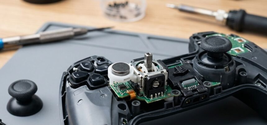 Hall effect sticks compared against traditional potentiometer sticks inside a controller