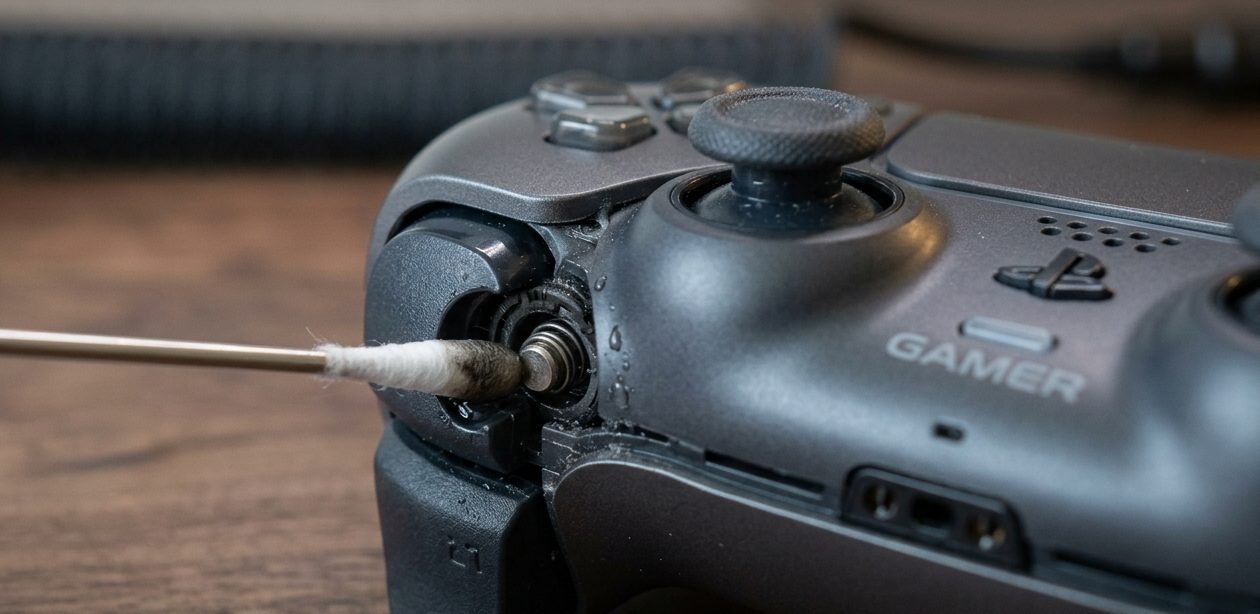 No disassembly controller repair using a cotton swab at the trigger pivot point