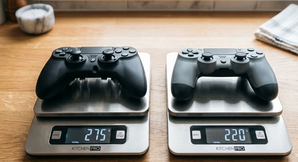 Premium controller problems shown through a weight comparison against a standard pad